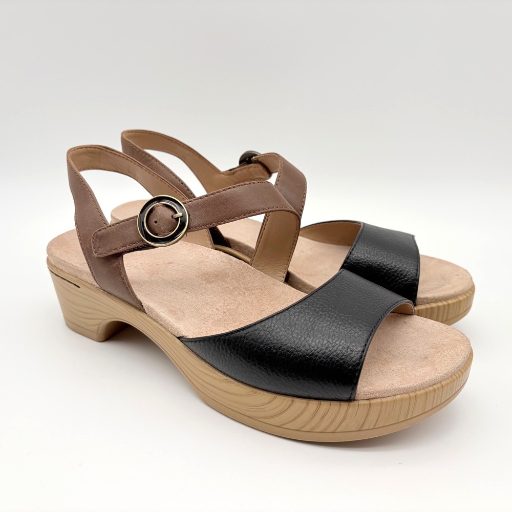 Dansko Marjory Sandals Womens Size 40 (US 9.5-10) Black Brown Leather Platform
